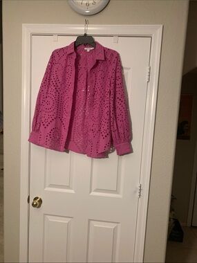 Chico's Pink Eyelet Button-Front Shirt